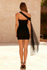 Load image into Gallery viewer, Black One Shoulder Tight Short Cocktail Dress with Cape