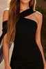 Load image into Gallery viewer, Black One Shoulder Tight Short Cocktail Dress with Cape