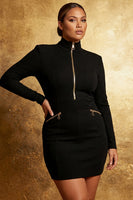 Load image into Gallery viewer, Black High Neck Long Sleeves Tight Cocktail Dress