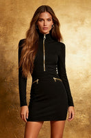 Load image into Gallery viewer, Black High Neck Long Sleeves Tight Cocktail Dress