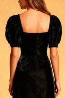 Load image into Gallery viewer, Black Velvet Square Neck Sheath Midi Cocktail Dress with Sleeves