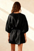 Load image into Gallery viewer, Black Ruched Round Neck Mini Work Dress with Sleeves