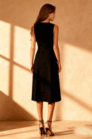 Load image into Gallery viewer, Simple Black Round Neck Satin Bodycon Midi Cocktail Dress