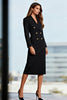 Load image into Gallery viewer, Black Double Breasted Midi Pencil Blazer Dress with Sleeves