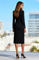 Load image into Gallery viewer, Black Double Breasted Midi Pencil Blazer Dress with Sleeves