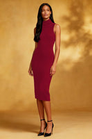 Load image into Gallery viewer, Black High Neck Bodycon Midi Cocktail Dress