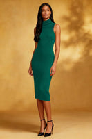 Load image into Gallery viewer, Black High Neck Bodycon Midi Cocktail Dress