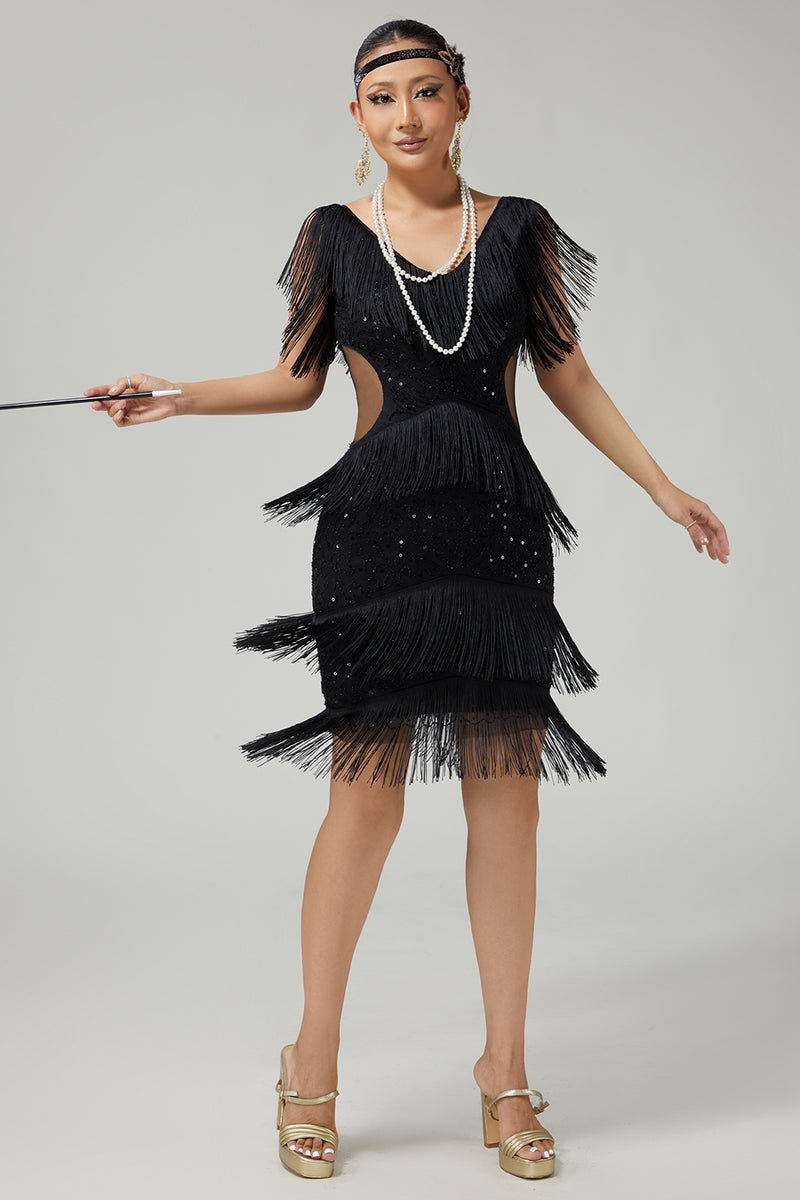 Load image into Gallery viewer, Sparkly Burgundy Bodycon Sequins Flapper Dress with Fringes