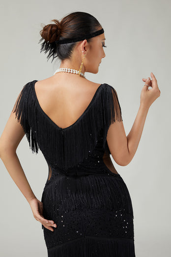 Sparkly Burgundy Bodycon Sequins Flapper Dress with Fringes