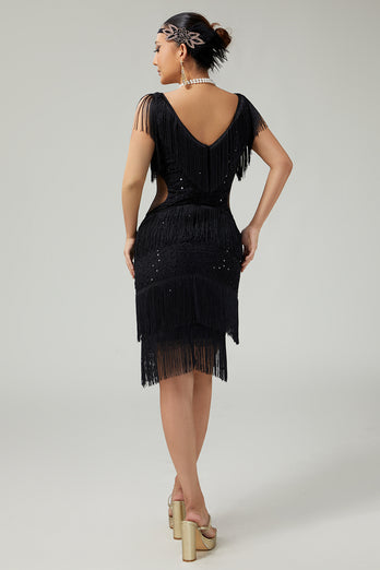 Sparkly Burgundy Bodycon Sequins Flapper Dress with Fringes
