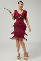 Load image into Gallery viewer, Sparkly Burgundy Bodycon Sequins Flapper Dress with Fringes