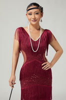 Load image into Gallery viewer, Sparkly Burgundy Bodycon Sequins Flapper Dress with Fringes