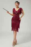 Load image into Gallery viewer, Sparkly Burgundy Bodycon Sequins Flapper Dress with Fringes