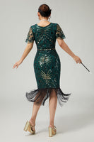 Load image into Gallery viewer, Sparkly Black Golden Beaded Sequins Bodycon Flapper Dress with Fringes