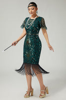 Load image into Gallery viewer, Sparkly Black Golden Beaded Sequins Bodycon Flapper Dress with Fringes