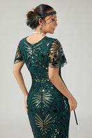 Load image into Gallery viewer, Sparkly Black Golden Beaded Sequins Bodycon Flapper Dress with Fringes