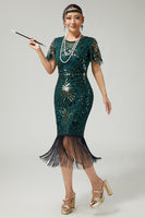 Load image into Gallery viewer, Sparkly Black Golden Beaded Sequins Bodycon Flapper Dress with Fringes