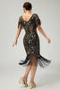 Load image into Gallery viewer, Sparkly Black Golden Sequins V-Neck Flapper Dress with Fringes