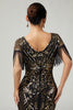 Load image into Gallery viewer, Sparkly Black Golden Sequins V-Neck Flapper Dress with Fringes