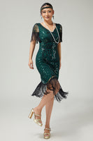 Load image into Gallery viewer, Sparkly Black Golden Sequins V-Neck Flapper Dress with Fringes