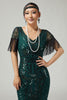 Load image into Gallery viewer, Sparkly Black Golden Sequins V-Neck Flapper Dress with Fringes