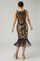 Load image into Gallery viewer, Sparkly Black Golden Fringed V-Neck Sequins 1920s Flapper Dress