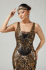 Load image into Gallery viewer, Sparkly Black Golden Fringed V-Neck Sequins 1920s Flapper Dress