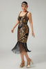 Load image into Gallery viewer, Sparkly Black Golden Fringed V-Neck Sequins 1920s Flapper Dress