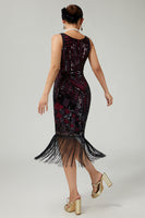 Load image into Gallery viewer, Sparkly Black Golden Fringed V-Neck Sequins 1920s Flapper Dress