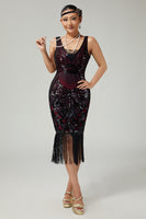 Load image into Gallery viewer, Sparkly Black Golden Fringed V-Neck Sequins 1920s Flapper Dress
