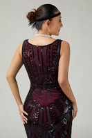 Load image into Gallery viewer, Sparkly Black Golden Fringed V-Neck Sequins 1920s Flapper Dress