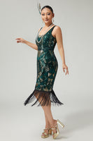 Load image into Gallery viewer, Sparkly Black Golden Fringed V-Neck Sequins 1920s Flapper Dress