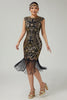Load image into Gallery viewer, Sparkly Bodycon Black Golden Sequins Floral 1920s Flapper Dress with Fringes