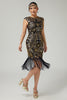 Load image into Gallery viewer, Sparkly Bodycon Black Golden Sequins Floral 1920s Flapper Dress with Fringes