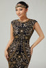 Load image into Gallery viewer, Sparkly Bodycon Black Golden Sequins Floral 1920s Flapper Dress with Fringes