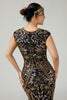 Load image into Gallery viewer, Sparkly Bodycon Black Golden Sequins Floral 1920s Flapper Dress with Fringes