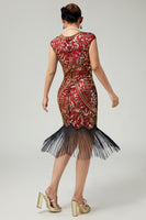 Load image into Gallery viewer, Sparkly Bodycon Black Golden Sequins Floral 1920s Flapper Dress with Fringes