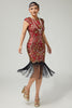 Load image into Gallery viewer, Sparkly Bodycon Black Golden Sequins Floral 1920s Flapper Dress with Fringes