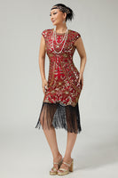 Load image into Gallery viewer, Sparkly Bodycon Black Golden Sequins Floral 1920s Flapper Dress with Fringes