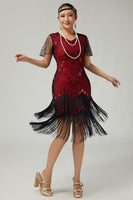 Load image into Gallery viewer, Sparkly Black Golden Bodycon Fringed 1920s Flapper Dress with Beading
