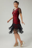 Load image into Gallery viewer, Sparkly Black Golden Bodycon Fringed 1920s Flapper Dress with Beading