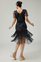 Load image into Gallery viewer, Sparkly Black Golden Bodycon Fringed 1920s Flapper Dress with Beading