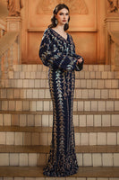 Load image into Gallery viewer, Sparkly Navy Sequins Sheath V-Neck Long Sleeves Mother of the Bride Dress