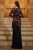 Load image into Gallery viewer, Sparkly Black Floral V-Neck Long Sleeves Sheath Mother of the Bride Dress with Fringes