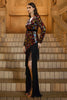 Load image into Gallery viewer, Sparkly Black Floral V-Neck Long Sleeves Sheath Mother of the Bride Dress with Fringes