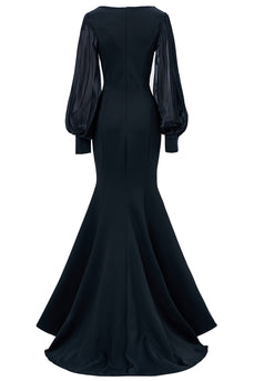 Black Illusion Boat Neck Mermaid Long Sleeves Mother of the Bride Dress with Appliques