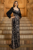 Load image into Gallery viewer, Sparkly Black Golden Mermaid Long Sleeves Sequins Mother of the Bride Dress with Beading