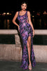 Load image into Gallery viewer, Sparkly Purple Mermaid Scoop Neck Long Prom Dress with Slit