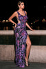 Load image into Gallery viewer, Sparkly Purple Mermaid Scoop Neck Long Prom Dress with Slit