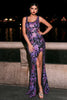 Load image into Gallery viewer, Sparkly Purple Mermaid Scoop Neck Long Prom Dress with Slit